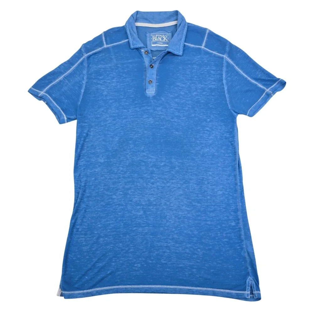 Buckle Black Polo Shirt Mens Large Blue Burnout Slub Contrast Stitch Tee Casual
